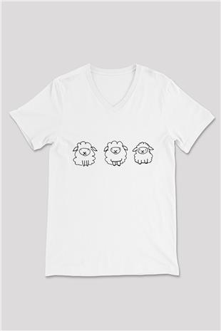 Kurban Bayramı Baskılı Beyaz Unisex V Yaka Tişört - Tshirt
