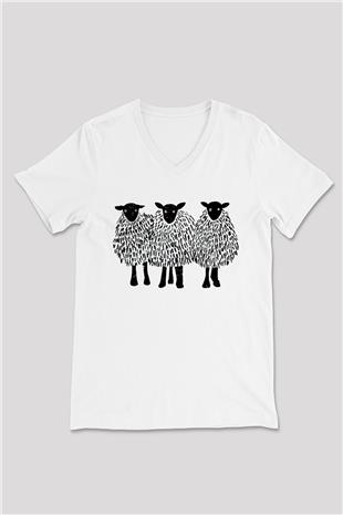Kurban Bayramı Baskılı Beyaz Unisex V Yaka Tişört - Tshirt