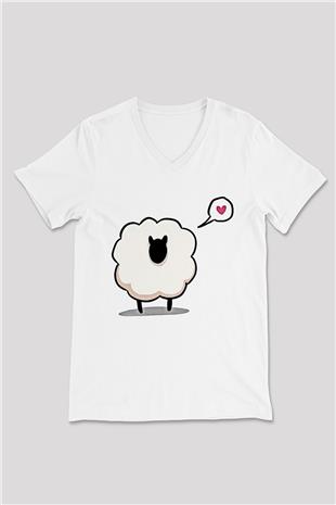 Kurban Bayramı Baskılı Beyaz Unisex V Yaka Tişört - Tshirt