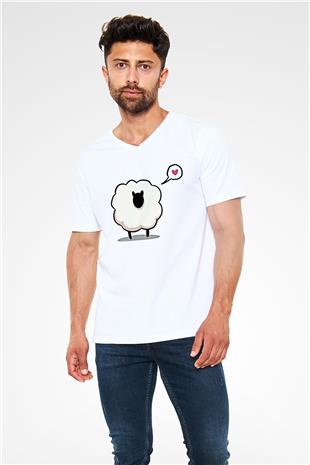 Kurban Bayramı Baskılı Beyaz Unisex V Yaka Tişört - Tshirt