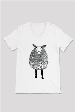 Kurban Bayramı Baskılı Beyaz Unisex V Yaka Tişört - Tshirt