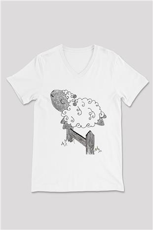 Kurban Bayramı Baskılı Beyaz Unisex V Yaka Tişört - Tshirt