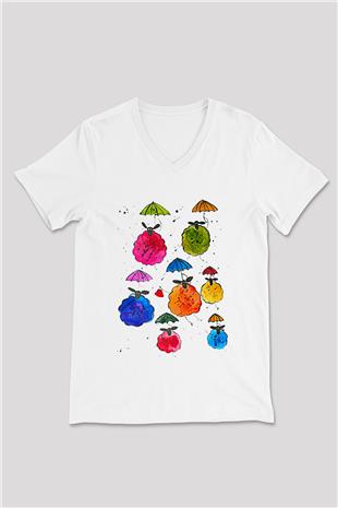 Kurban Bayramı Baskılı Beyaz Unisex V Yaka Tişört - Tshirt
