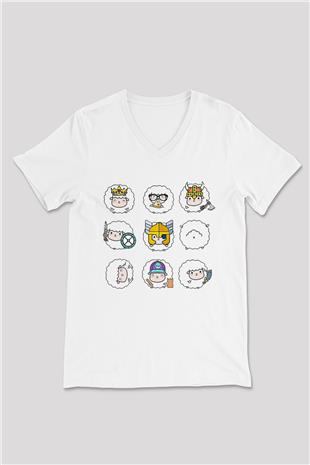 Kurban Bayramı Baskılı Beyaz Unisex V Yaka Tişört - Tshirt