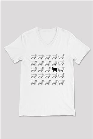 Kurban Bayramı Baskılı Beyaz Unisex V Yaka Tişört - Tshirt