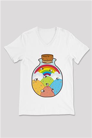 Kurban Bayramı Baskılı Beyaz Unisex V Yaka Tişört - Tshirt