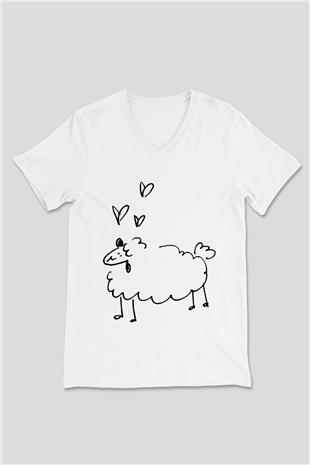Kurban Bayramı Baskılı Beyaz Unisex V Yaka Tişört - Tshirt