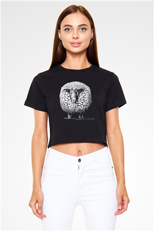 Kurban Bayramı Baskılı Siyah Crop Top Kadın Tişört - Tshirt
