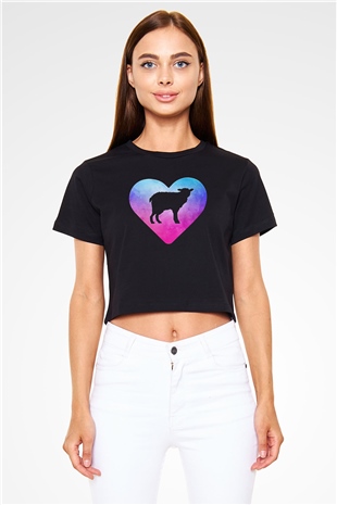 Kurban Bayramı Baskılı Siyah Crop Top Kadın Tişört - Tshirt