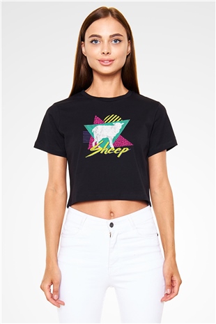 Kurban Bayramı Baskılı Siyah Crop Top Kadın Tişört - Tshirt
