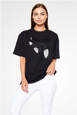 Kurban Bayramı Baskılı Unisex Siyah Oversize Tişört - Tshirt