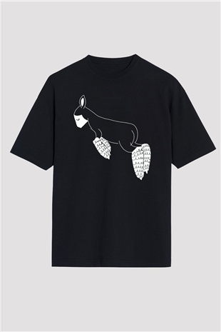 Kurban Bayramı Baskılı Unisex Siyah Oversize Tişört - Tshirt