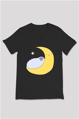 Kurban Bayramı Baskılı Unisex Siyah V Yaka Tişört - Tshirt