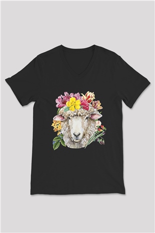 Kurban Bayramı Baskılı Unisex Siyah V Yaka Tişört - Tshirt