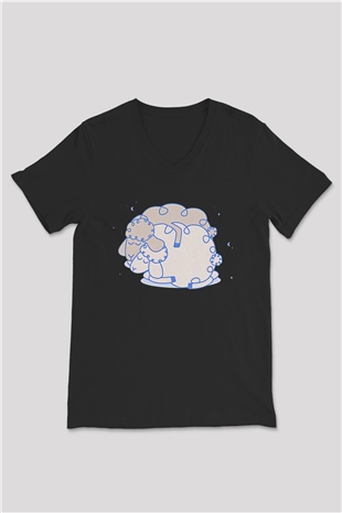 Kurban Bayramı Baskılı Unisex Siyah V Yaka Tişört - Tshirt