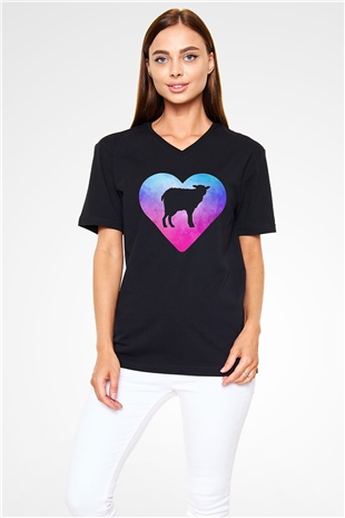Kurban Bayramı Baskılı Unisex Siyah V Yaka Tişört - Tshirt