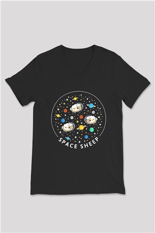 Kurban Bayramı Baskılı Unisex Siyah V Yaka Tişört - Tshirt