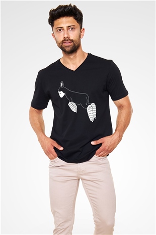 Kurban Bayramı Baskılı Unisex Siyah V Yaka Tişört - Tshirt