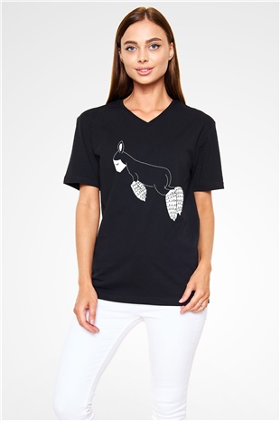 Kurban Bayramı Baskılı Unisex Siyah V Yaka Tişört - Tshirt