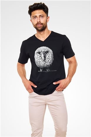 Kurban Bayramı Baskılı Unisex Siyah V Yaka Tişört - Tshirt