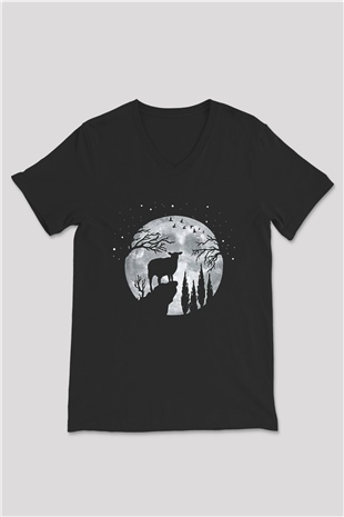 Kurban Bayramı Baskılı Unisex Siyah V Yaka Tişört - Tshirt