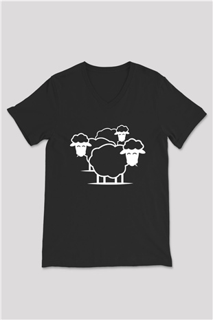 Kurban Bayramı Baskılı Unisex Siyah V Yaka Tişört - Tshirt