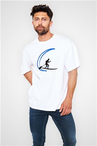 Kürek Baskılı Unisex Beyaz Oversize Tişört - Tshirt