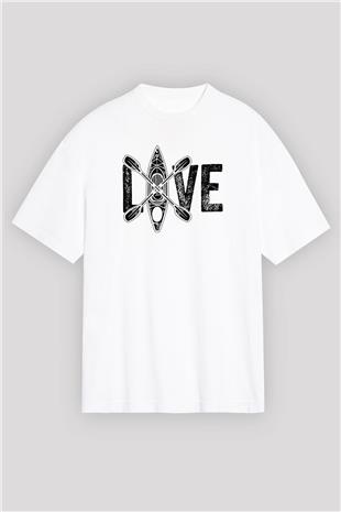 Kürek Baskılı Unisex Beyaz Oversize Tişört - Tshirt