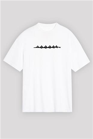 Kürek Baskılı Unisex Beyaz Oversize Tişört - Tshirt