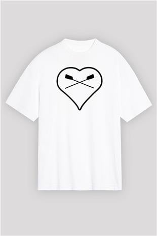 Kürek Baskılı Unisex Beyaz Oversize Tişört - Tshirt