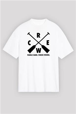 Kürek Baskılı Unisex Beyaz Oversize Tişört - Tshirt