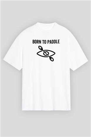 Kürek Baskılı Unisex Beyaz Oversize Tişört - Tshirt