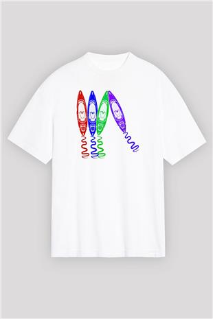 Kürek Baskılı Unisex Beyaz Oversize Tişört - Tshirt