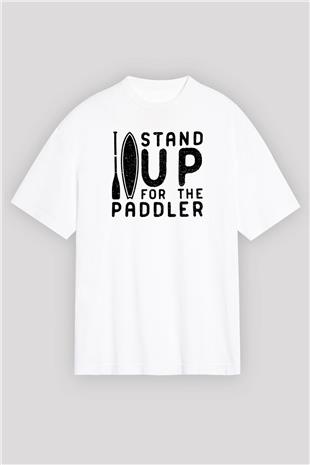 Kürek Baskılı Unisex Beyaz Oversize Tişört - Tshirt