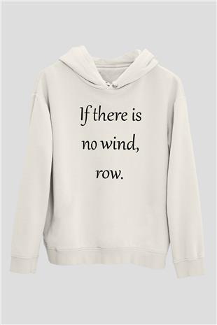 Kürek Baskılı Unisex Ekru Hoodie