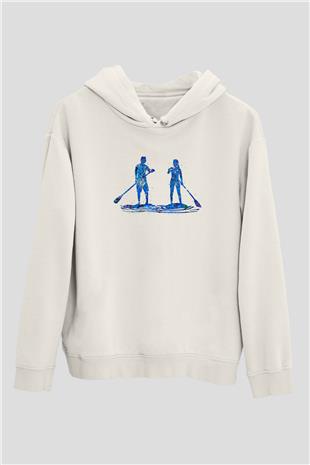 Kürek Baskılı Unisex Ekru Hoodie