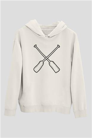 Kürek Baskılı Unisex Ekru Hoodie