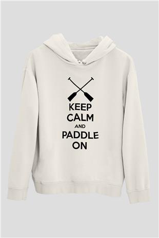 Kürek Baskılı Unisex Ekru Hoodie