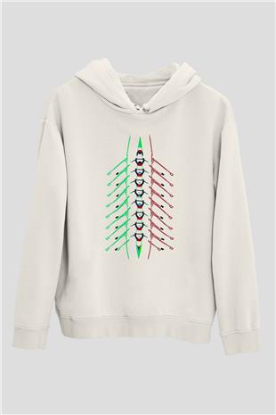 Kürek Baskılı Unisex Ekru Hoodie