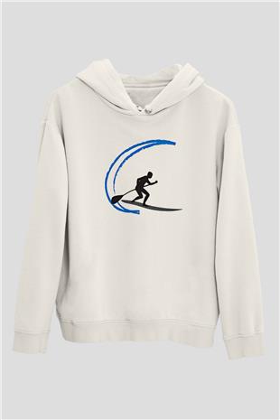 Kürek Baskılı Unisex Ekru Hoodie