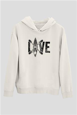 Kürek Baskılı Unisex Ekru Hoodie