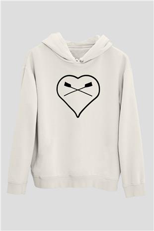 Kürek Baskılı Unisex Ekru Hoodie