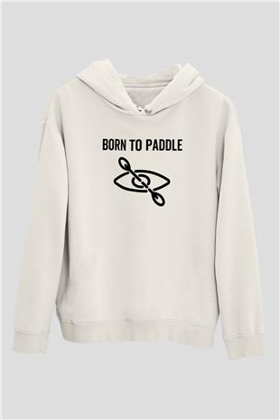 Kürek Baskılı Unisex Ekru Hoodie