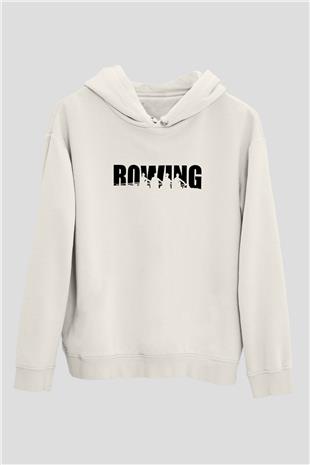 Kürek Baskılı Unisex Ekru Hoodie