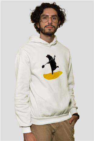 Kürek Baskılı Unisex Ekru Hoodie