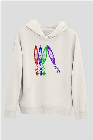Kürek Baskılı Unisex Ekru Hoodie