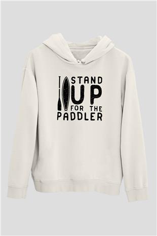 Kürek Baskılı Unisex Ekru Hoodie