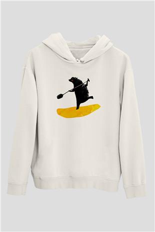 Kürek Baskılı Unisex Ekru Hoodie