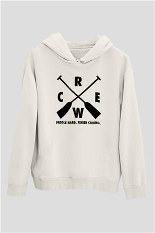 Kürek Baskılı Unisex Ekru Hoodie