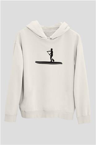 Kürek Baskılı Unisex Ekru Hoodie